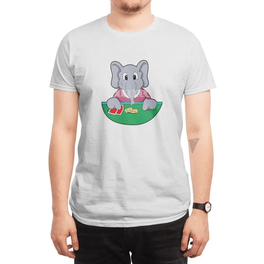 Elephant at Poker with Cards Spor T-Shirt