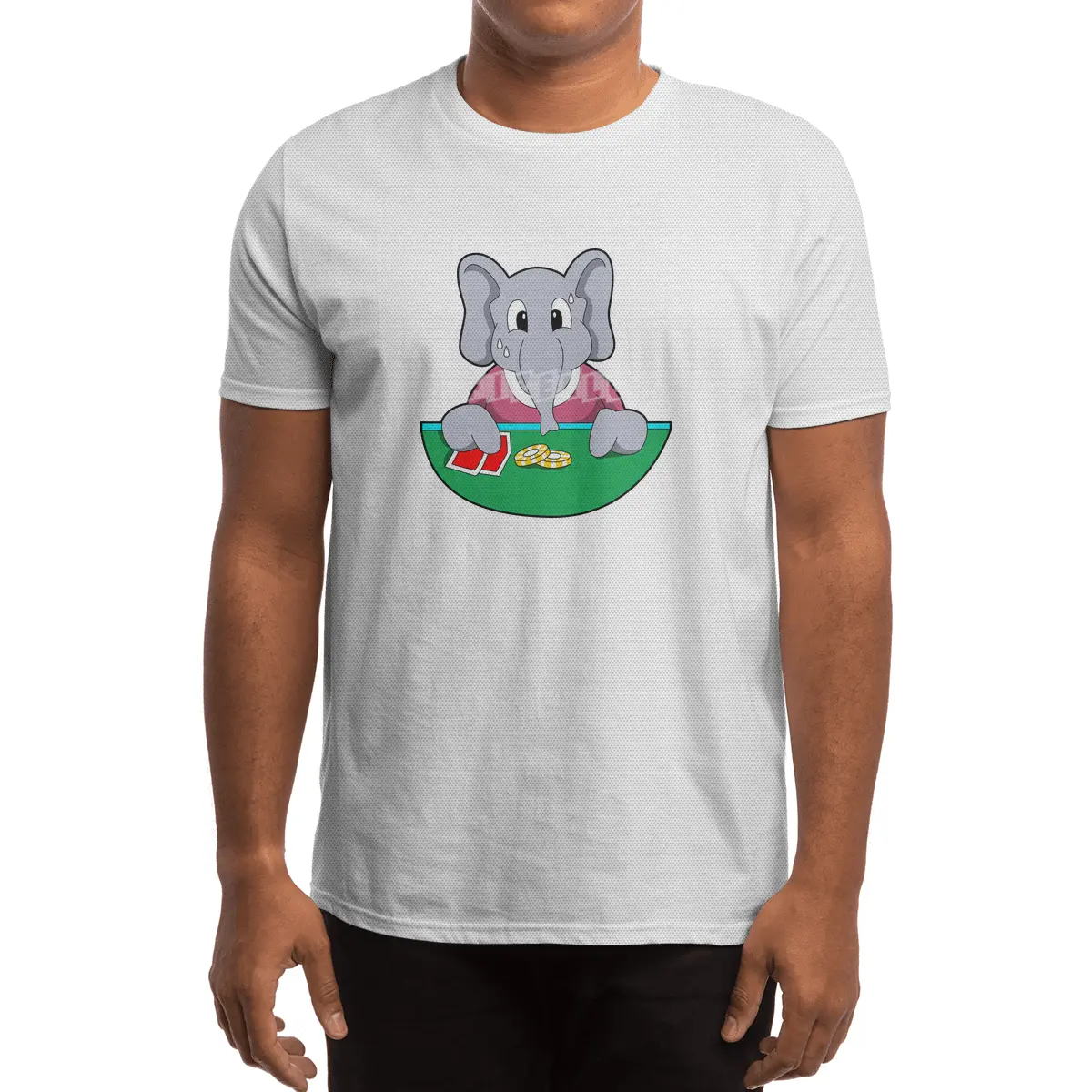 Elephant at Poker with Cards Spor T-Shirt