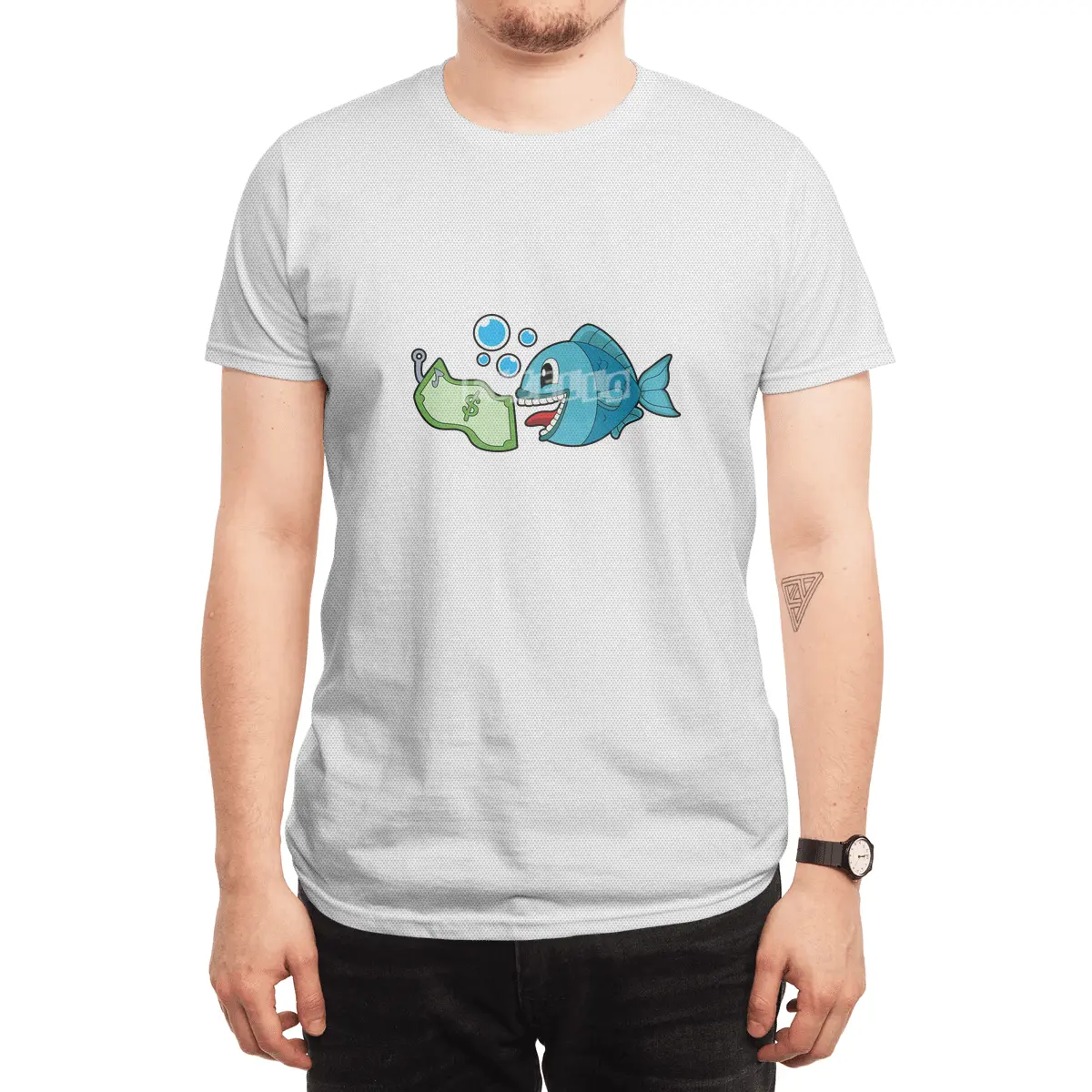 Fish with Bank note Spor T-Shirt