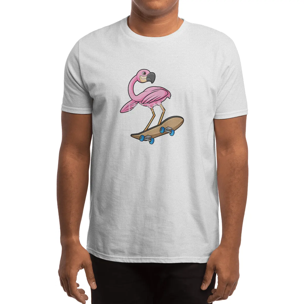 Flamingo as Skater with Skateboard Spor T-Shirt