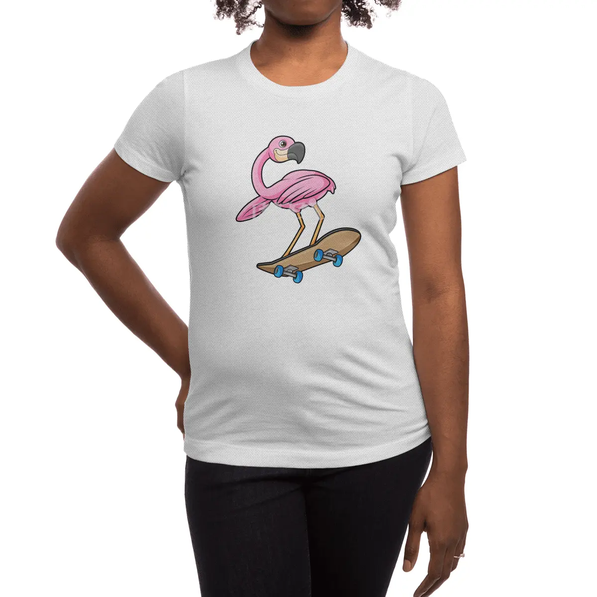 Flamingo as Skater with Skateboard Spor T-Shirt