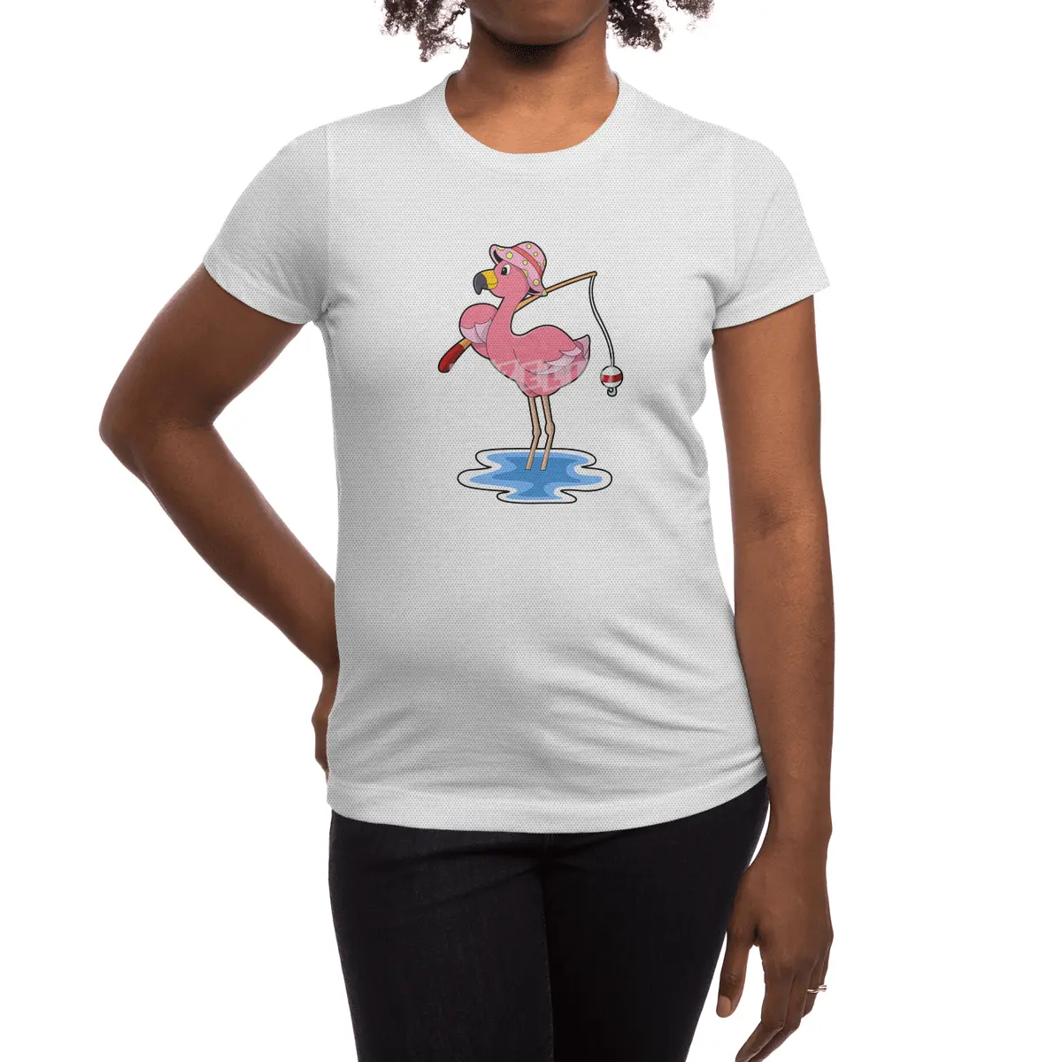 Flamingo at Fishing with Fishing rod Spor T-Shirt