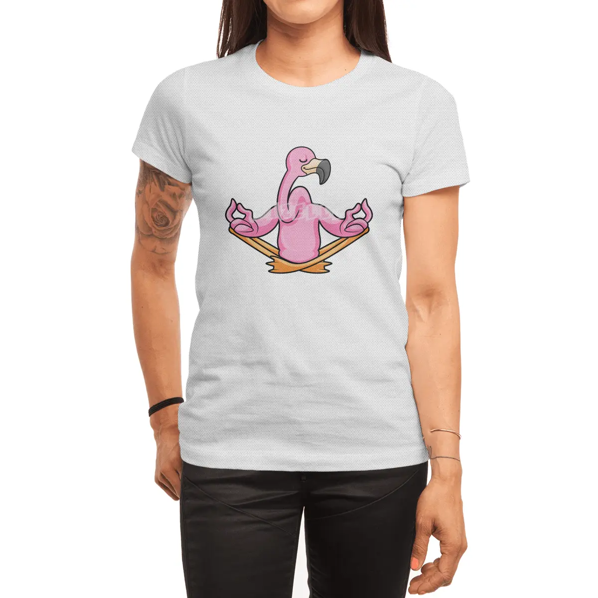 Flamingo at Yoga in Cross-legged Spor T-Shirt