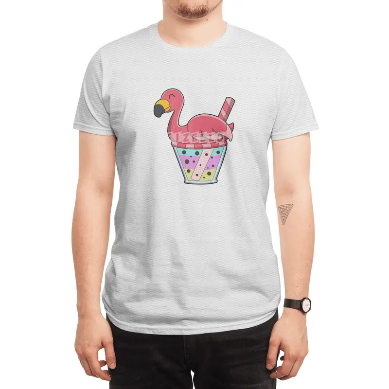 Flamingo with Mug of Juice & Drinking straw Spor T-Shirt