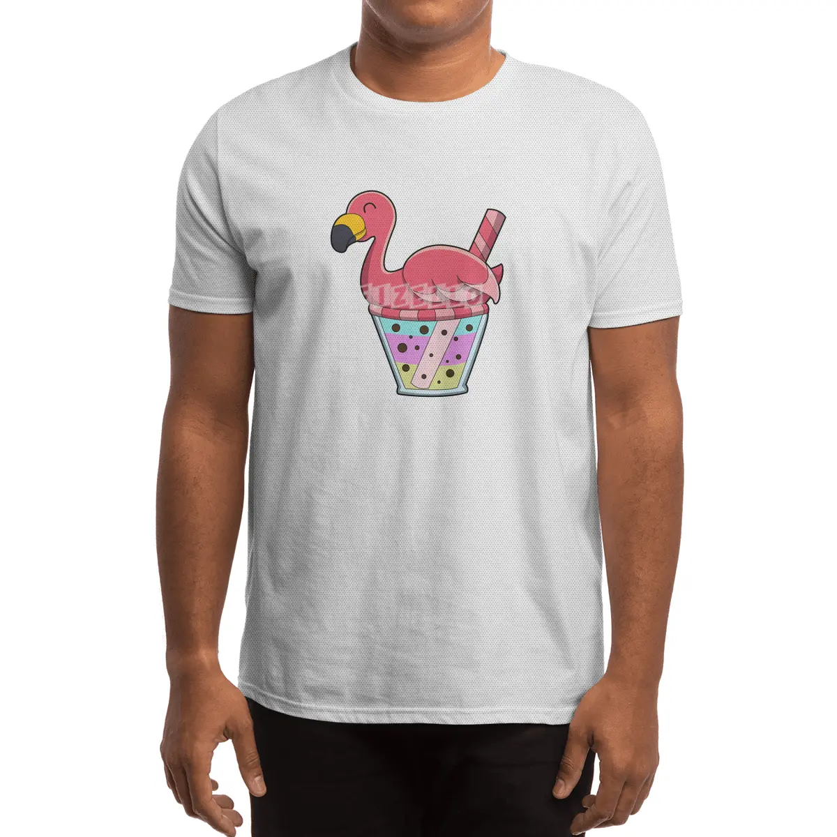 Flamingo with Mug of Juice & Drinking straw Spor T-Shirt