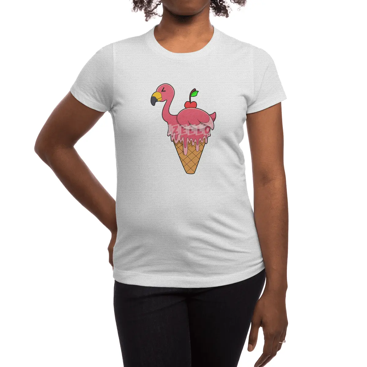 Flamingo with Waffle ice cream & Apple Spor T-Shirt