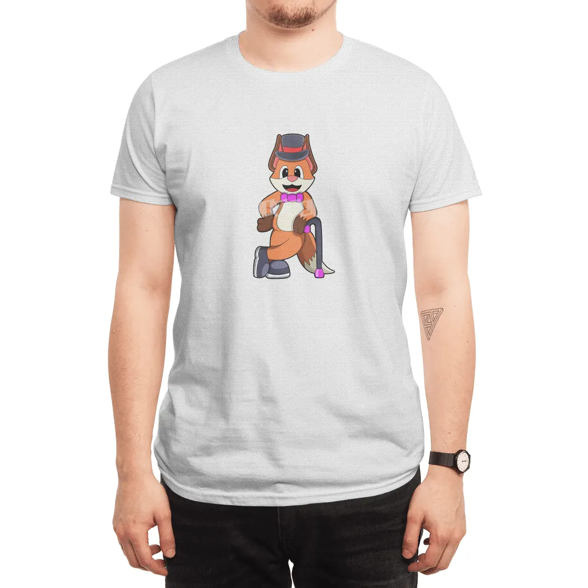 Fox as Gentleman with Hat & Stick Spor T-Shirt