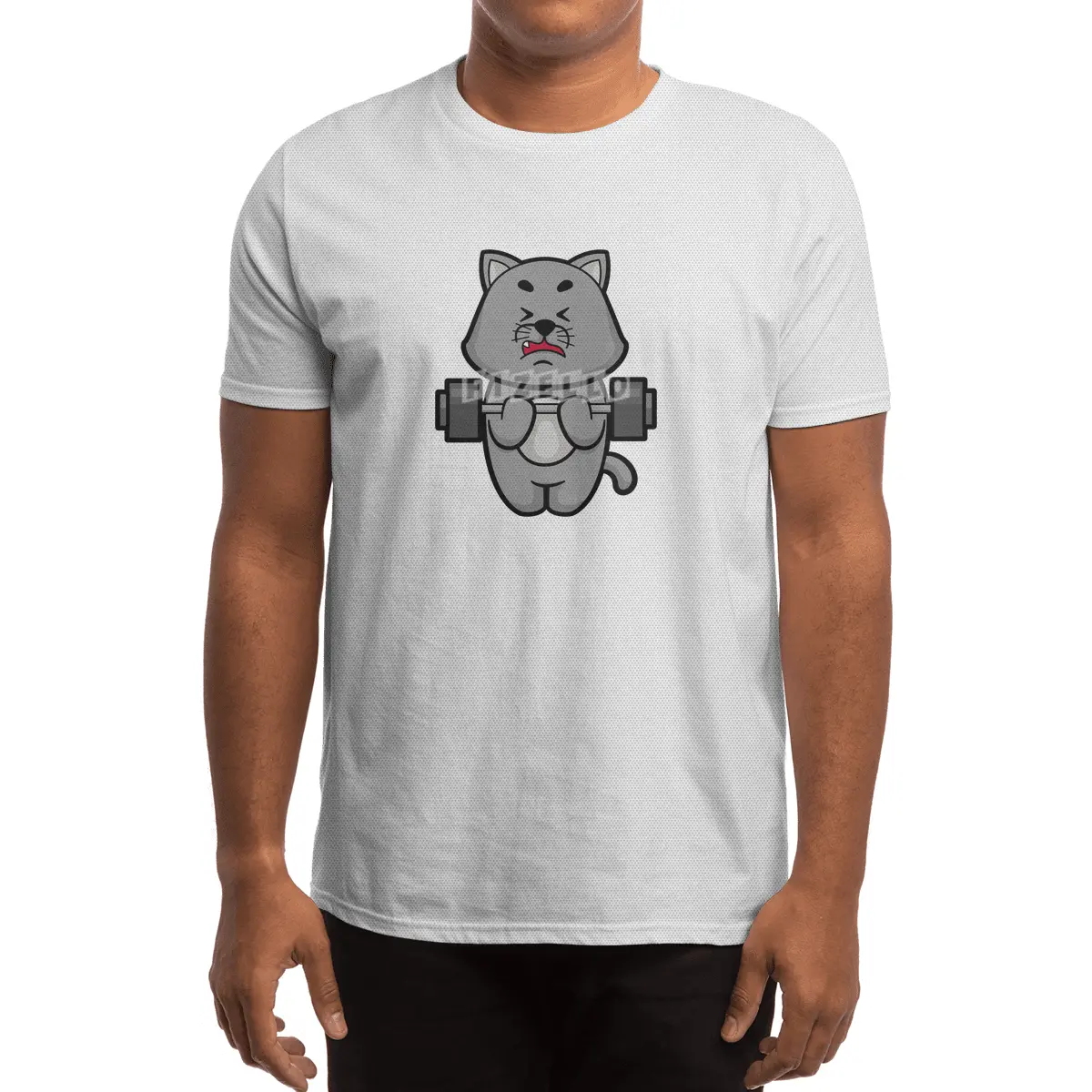 Cat at Biceps training with Barbell Spor T-Shirt
