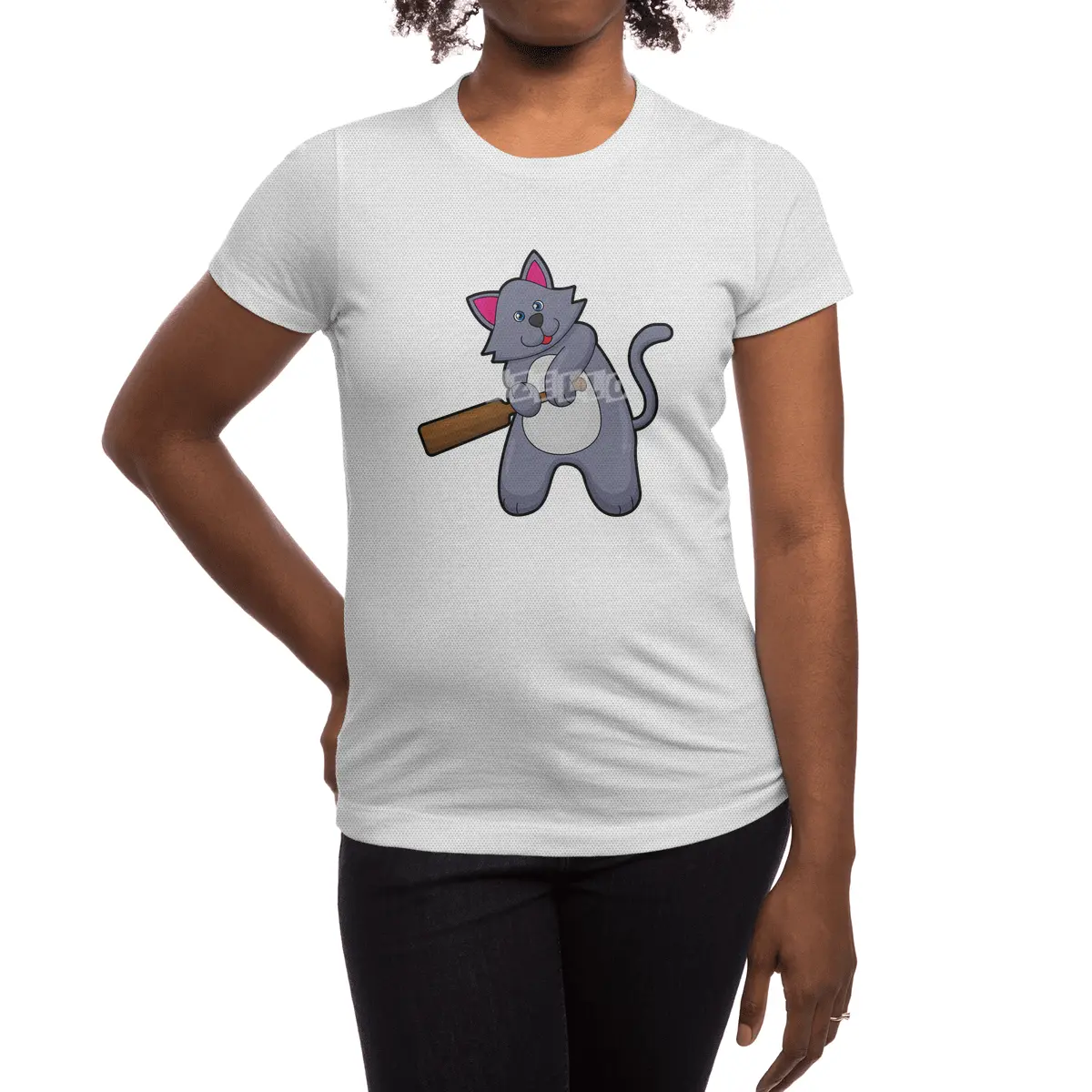 Cat at Cricket with Cricket bat Spor T-Shirt