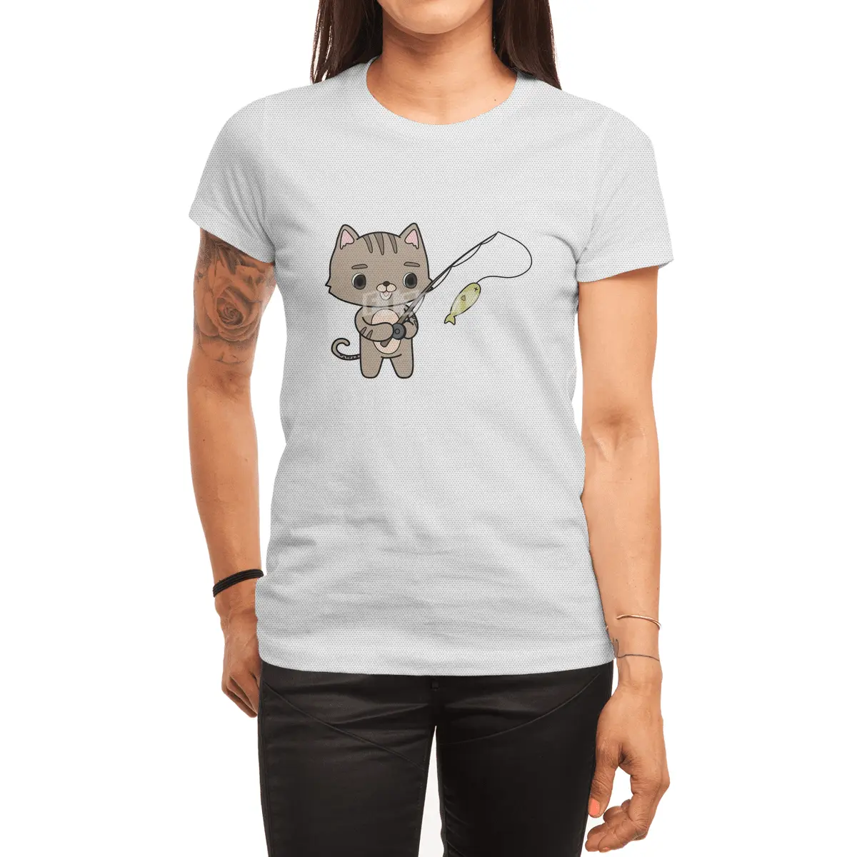 Cat at Fishing with Fishing rod Spor T-Shirt