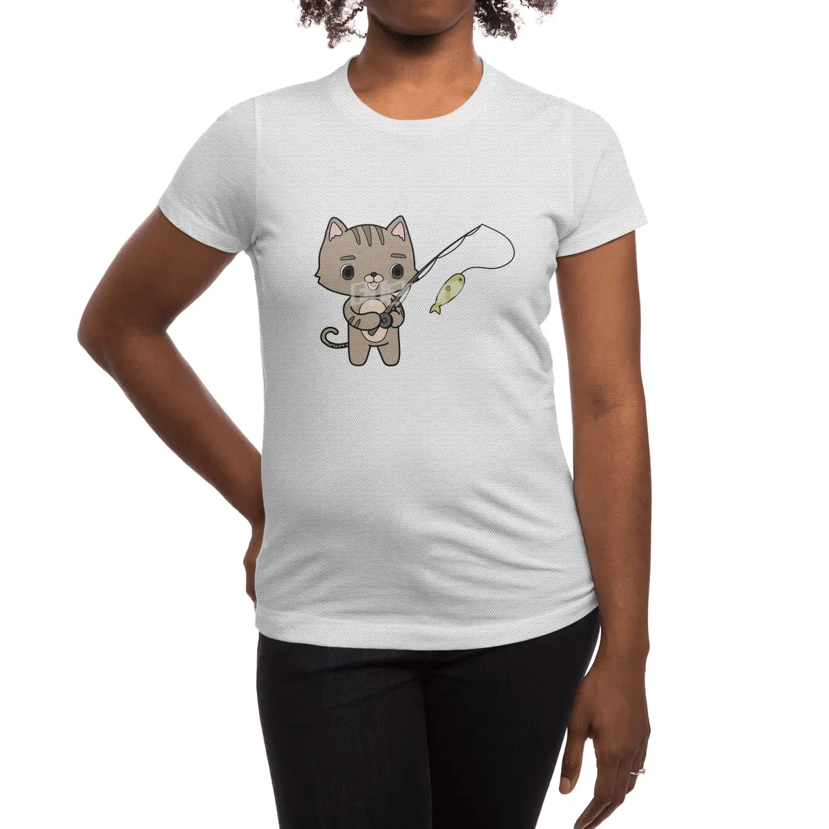 Cat at Fishing with Fishing rod Spor T-Shirt