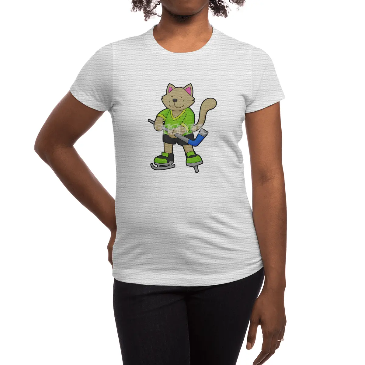 Cat at Ice hockey with Ice hockey stick Spor T-Shirt