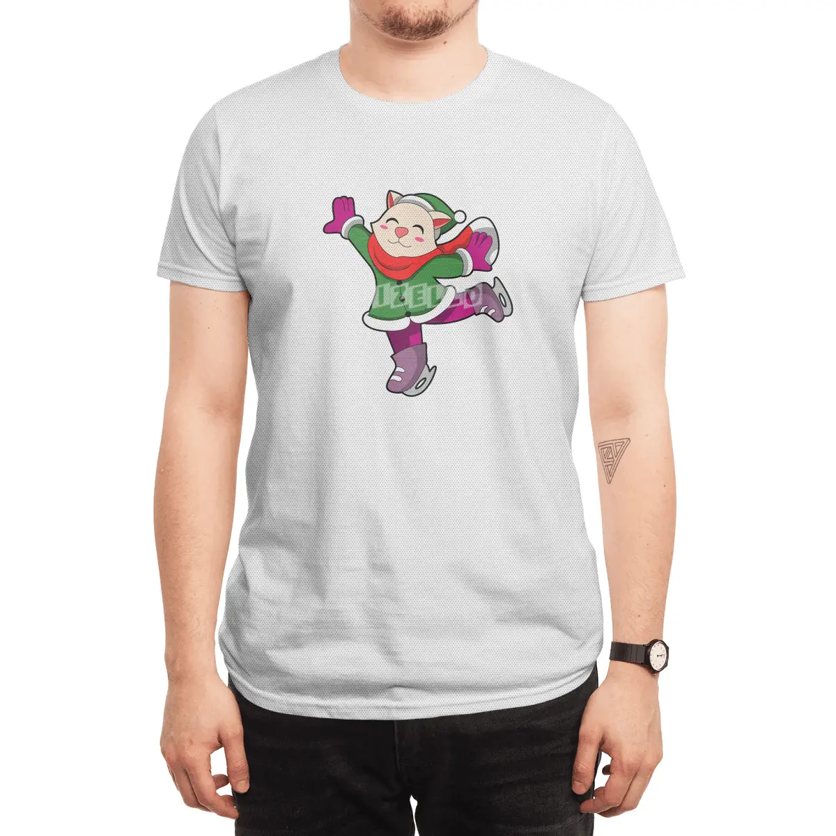 Cat at Ice skating with Ice skates Spor T-Shirt