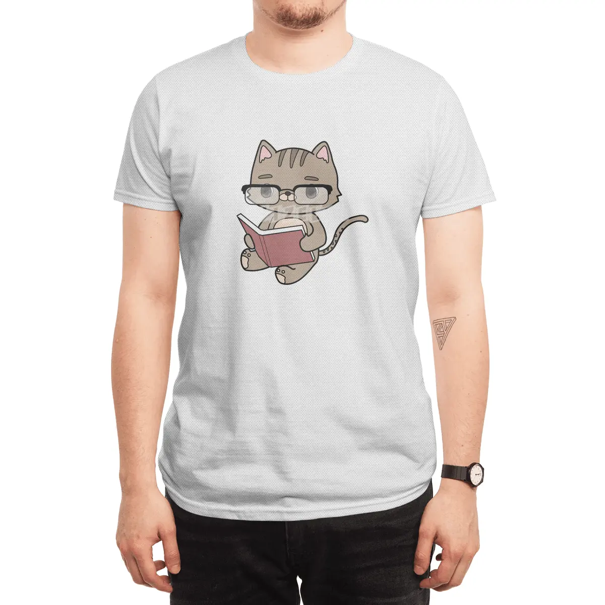 Cat at Reading with Book Spor T-Shirt