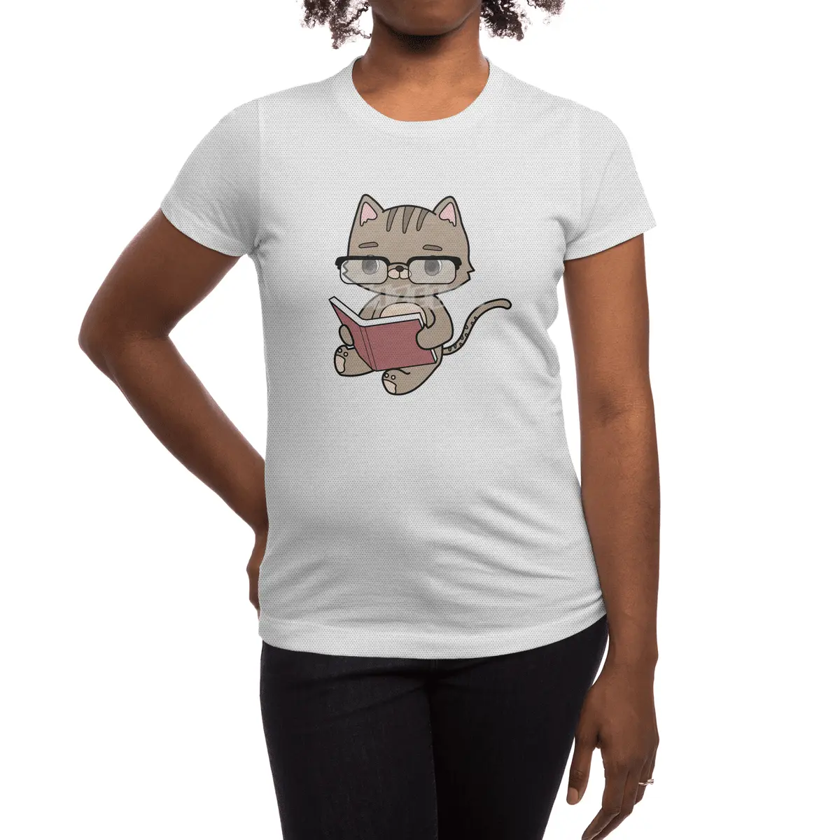 Cat at Reading with Book Spor T-Shirt