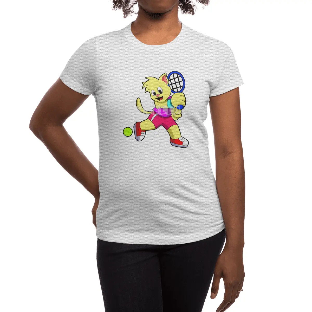 Cat at Tennis with Tennis racket & Tennis ball Spor T-Shirt