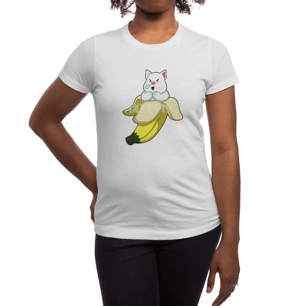 Cat with Banana Spor T-Shirt