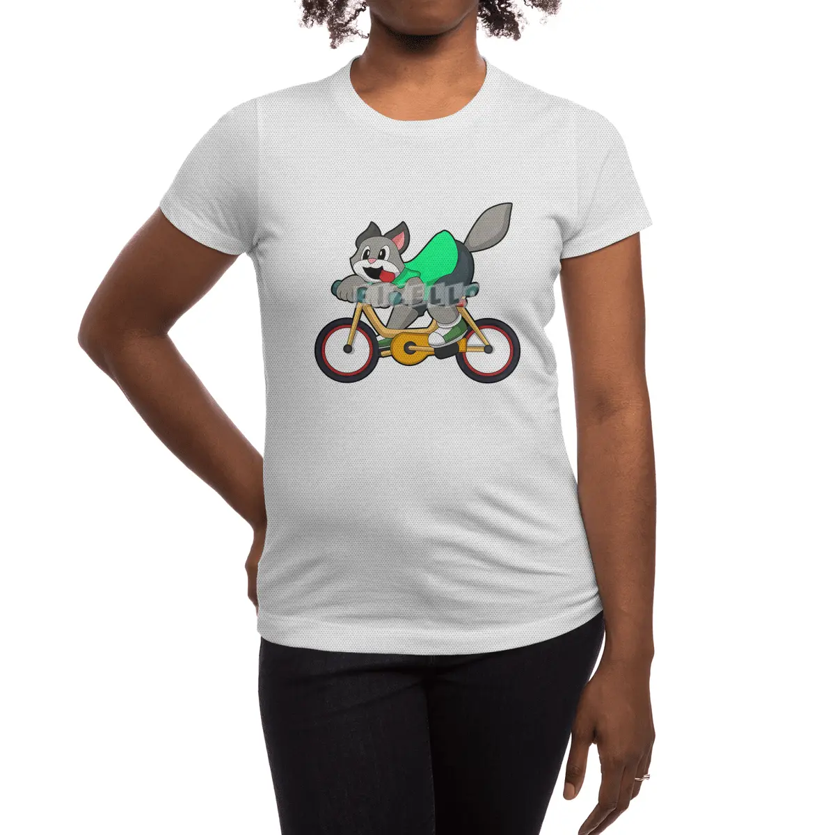 Cat with Bicycle Spor T-Shirt