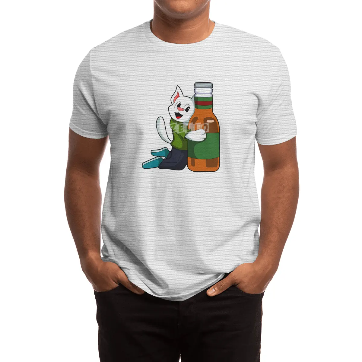 Cat with Bottle of Beer Spor T-Shirt