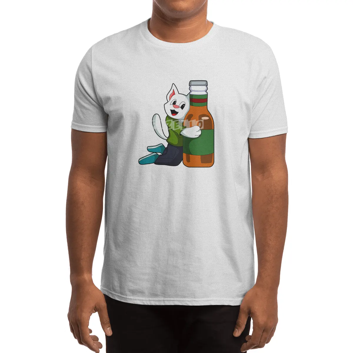 Cat with Bottle of Beer Spor T-Shirt