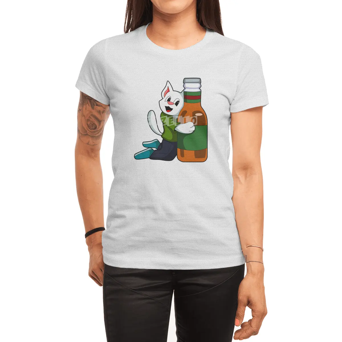 Cat with Bottle of Beer Spor T-Shirt