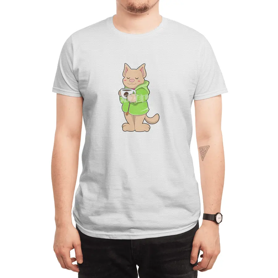 Cat with Cup of Coffee & Pajamas Spor T-Shirt
