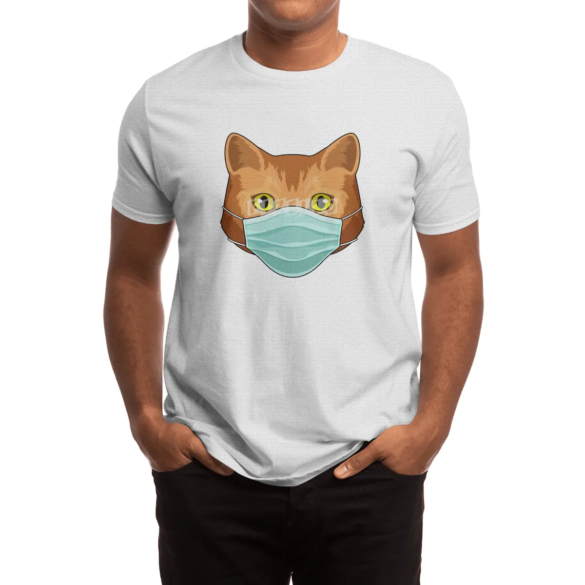 Cat with Face mask Spor T-Shirt
