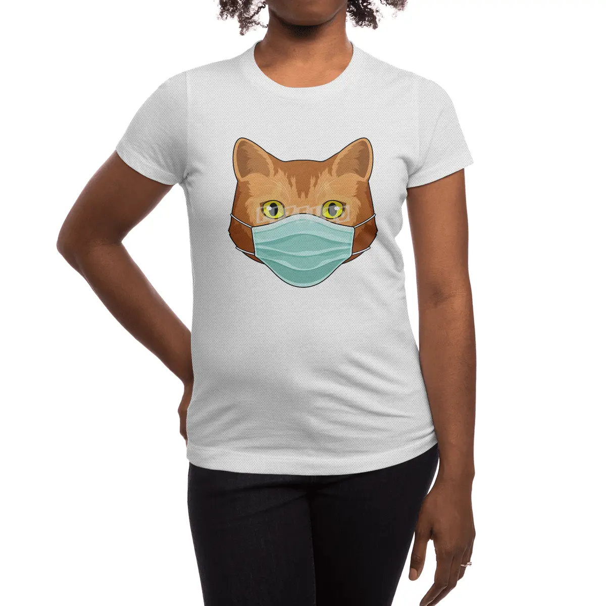 Cat with Face mask Spor T-Shirt