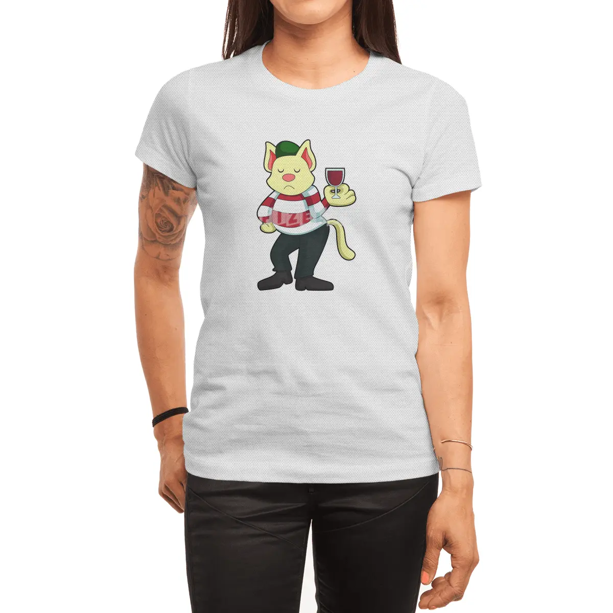 Cat with Glass of Red wine Spor T-Shirt