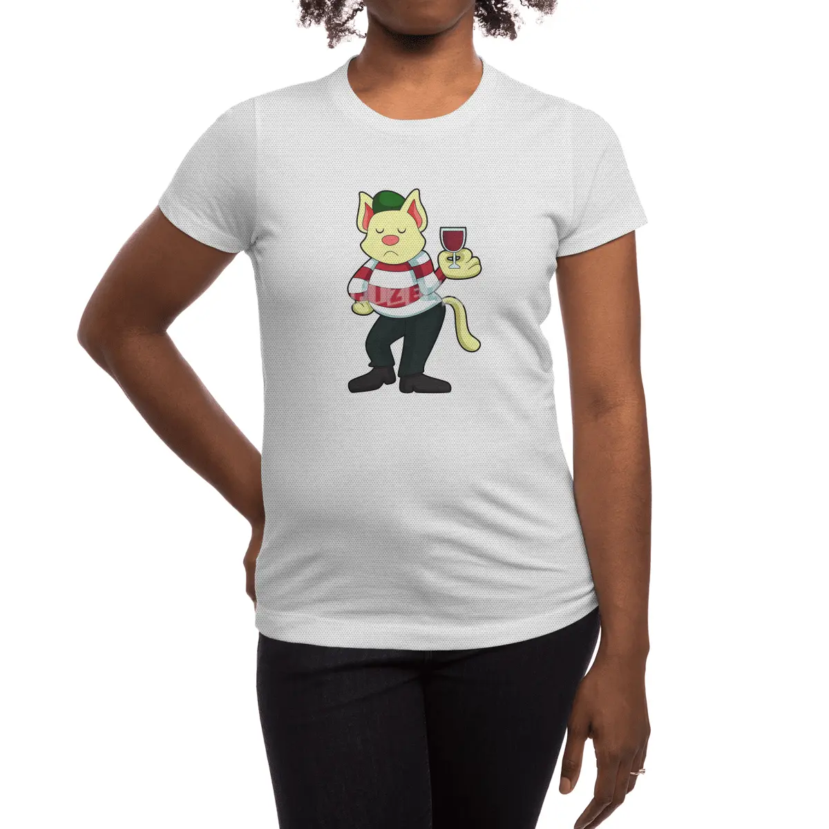 Cat with Glass of Red wine Spor T-Shirt