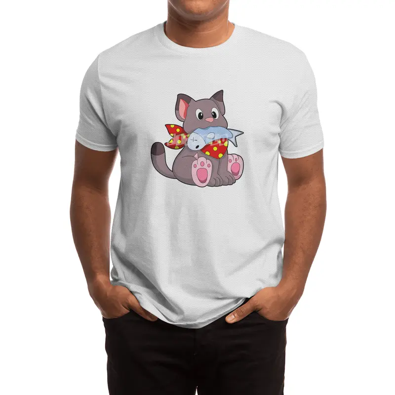 Cat with Ribbon & Fish Spor T-Shirt