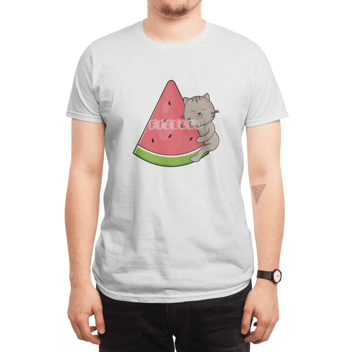Cat with Watermelon Spor T-Shirt