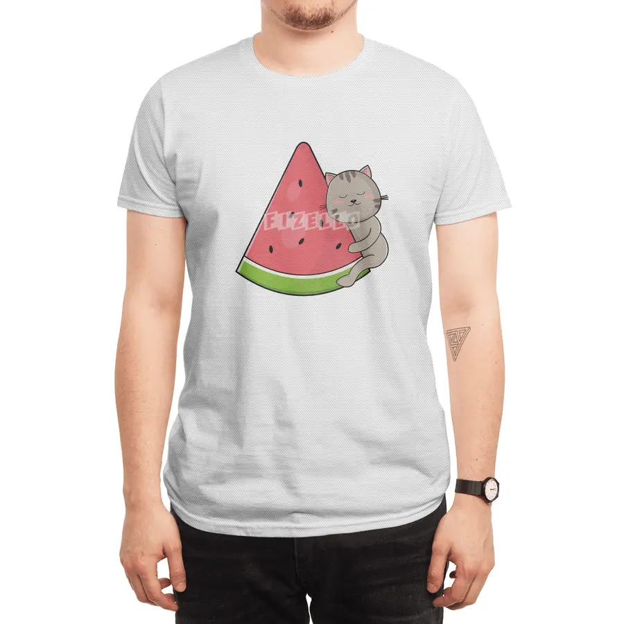 Cat with Watermelon Spor T-Shirt