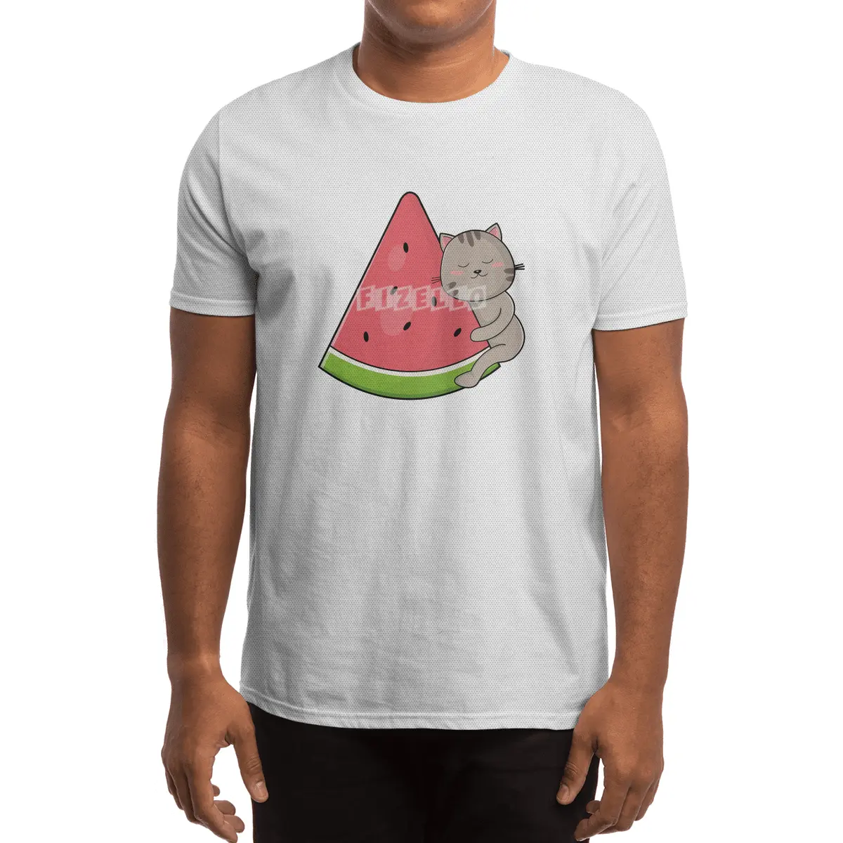 Cat with Watermelon Spor T-Shirt