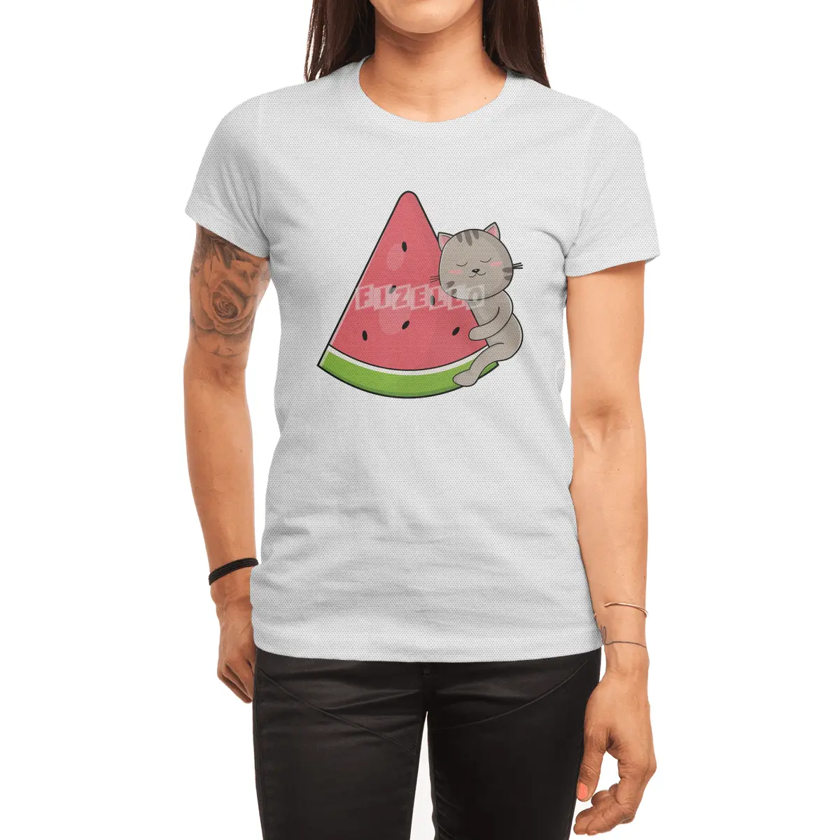 Cat with Watermelon Spor T-Shirt