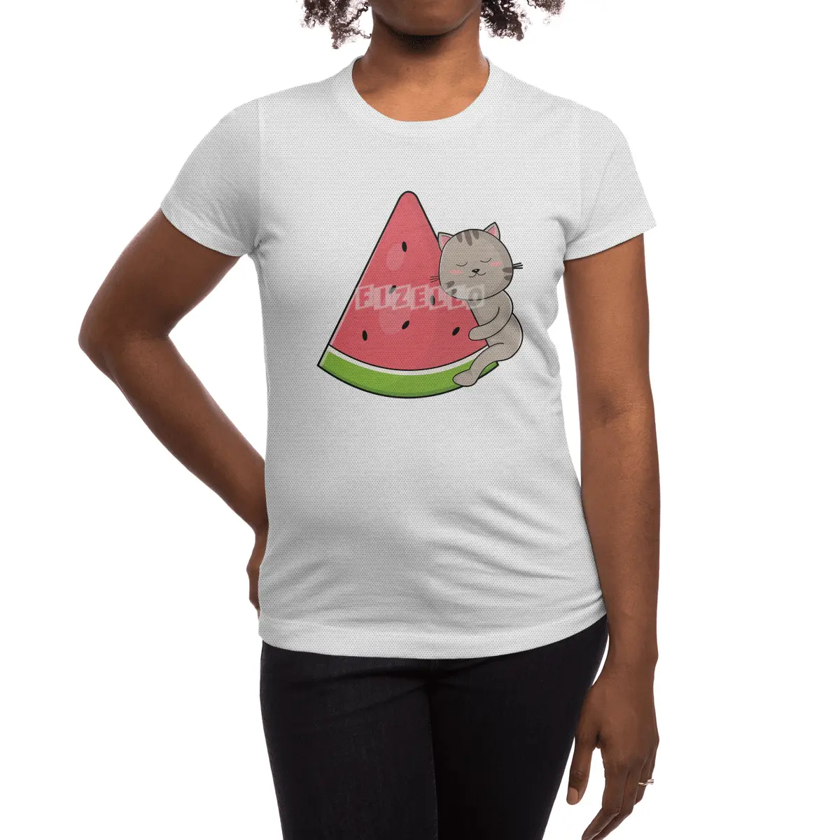 Cat with Watermelon Spor T-Shirt