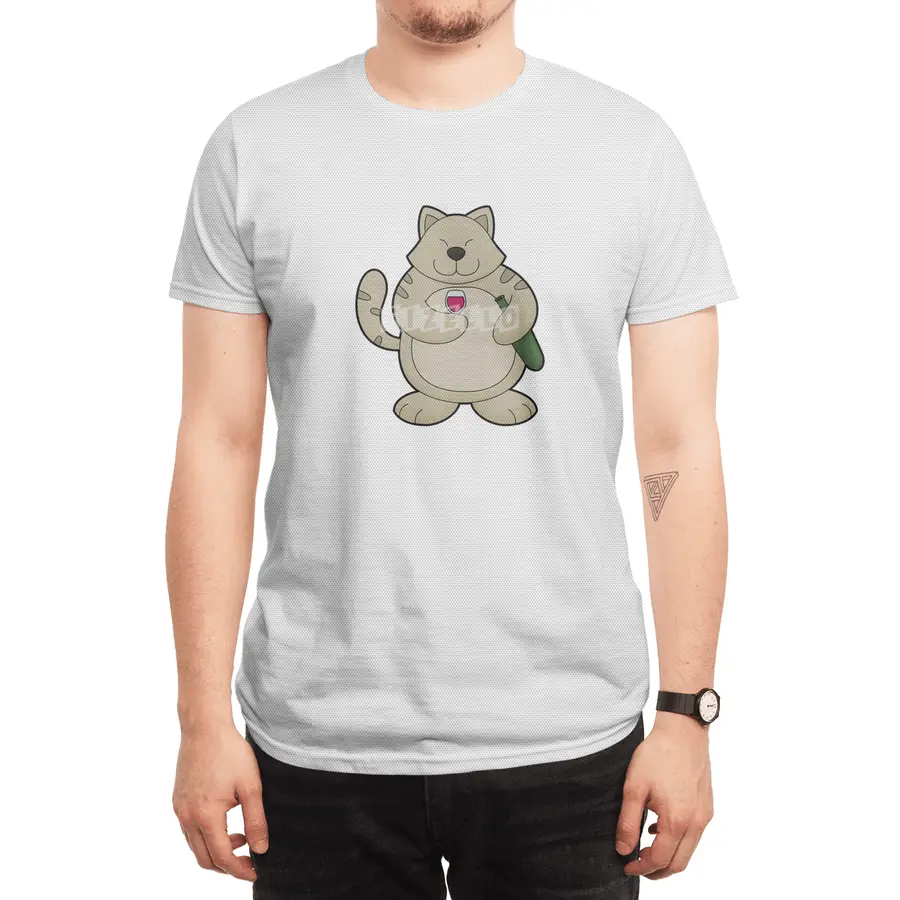 Cat with Wine glass & Wine bottle Spor T-Shirt