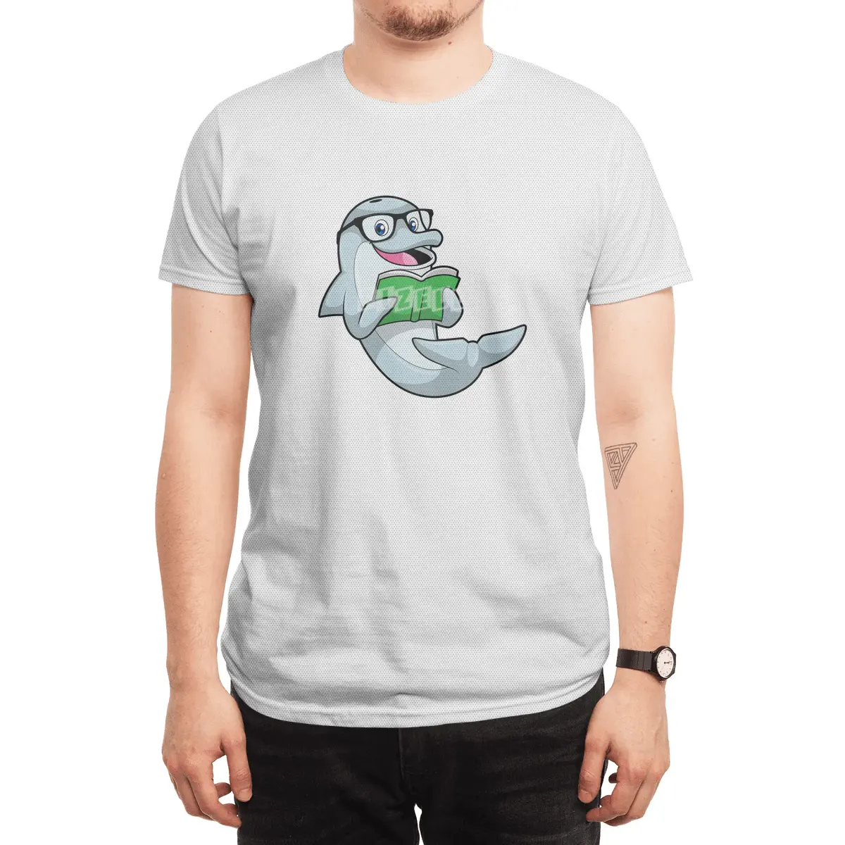 Dolphin as Nerd with Glasses & Book Spor T-Shirt