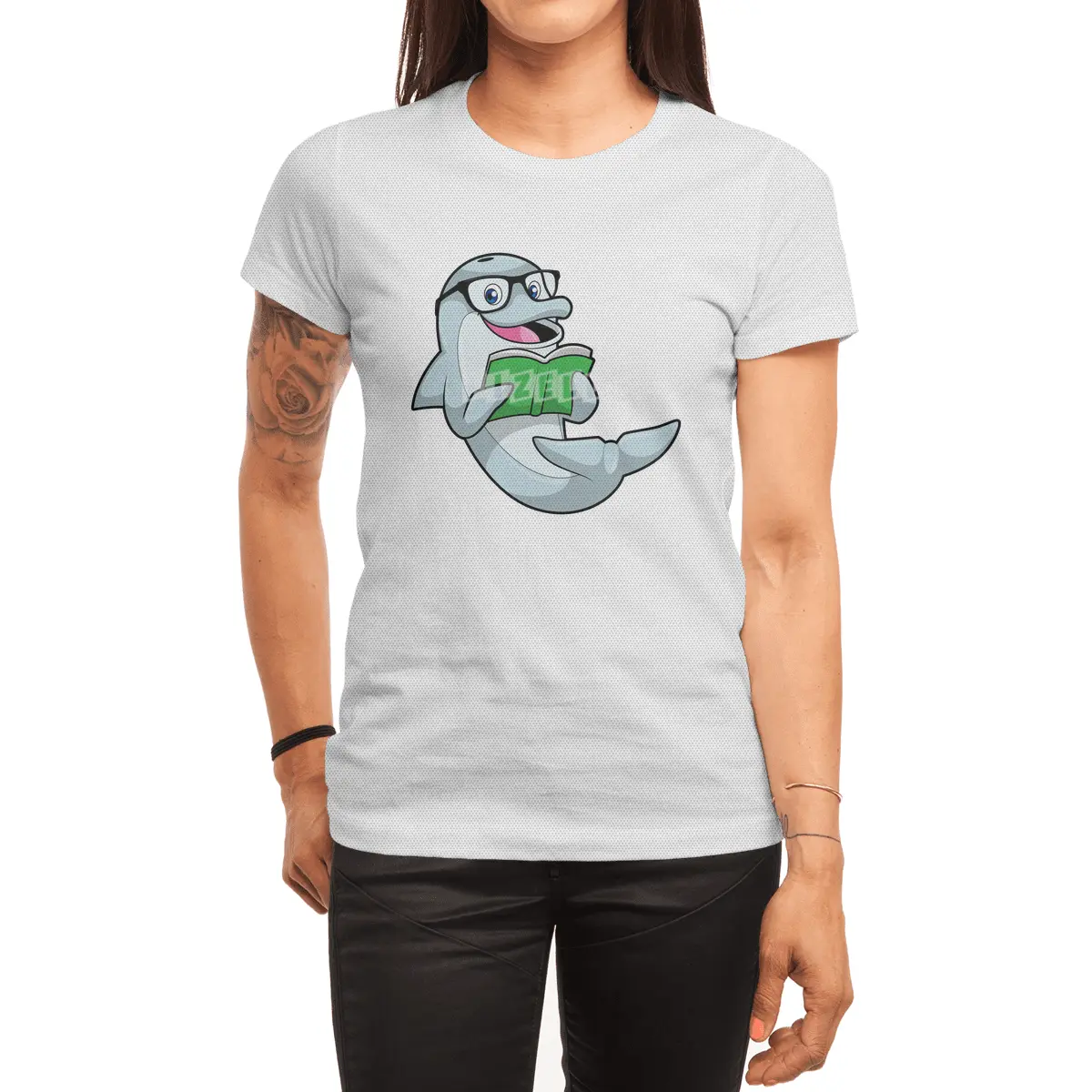 Dolphin as Nerd with Glasses & Book Spor T-Shirt