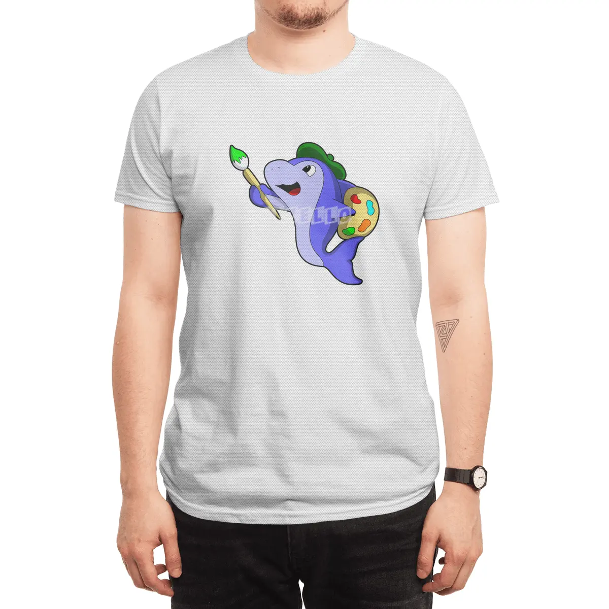 Dolphin as Painter with Colour & Brush Spor T-Shirt