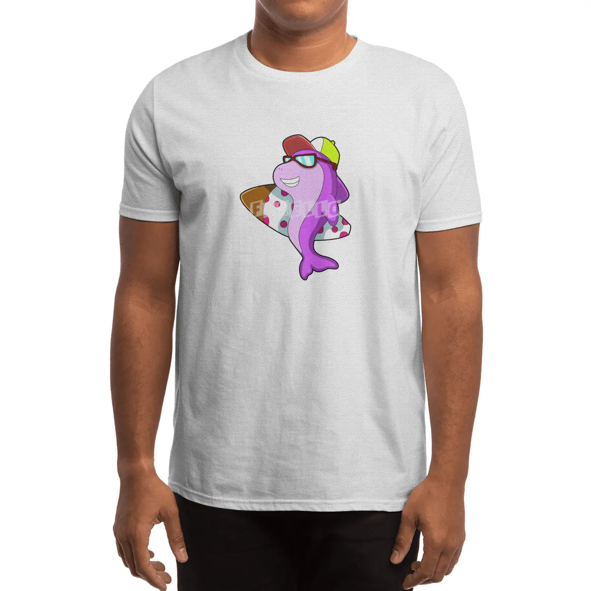 Dolphin as Surfer with Surfboard & Cap Spor T-Shirt