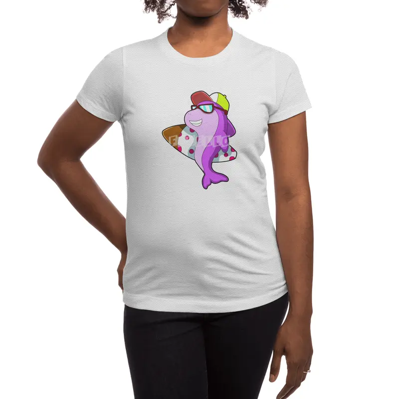 Dolphin as Surfer with Surfboard & Cap Spor T-Shirt