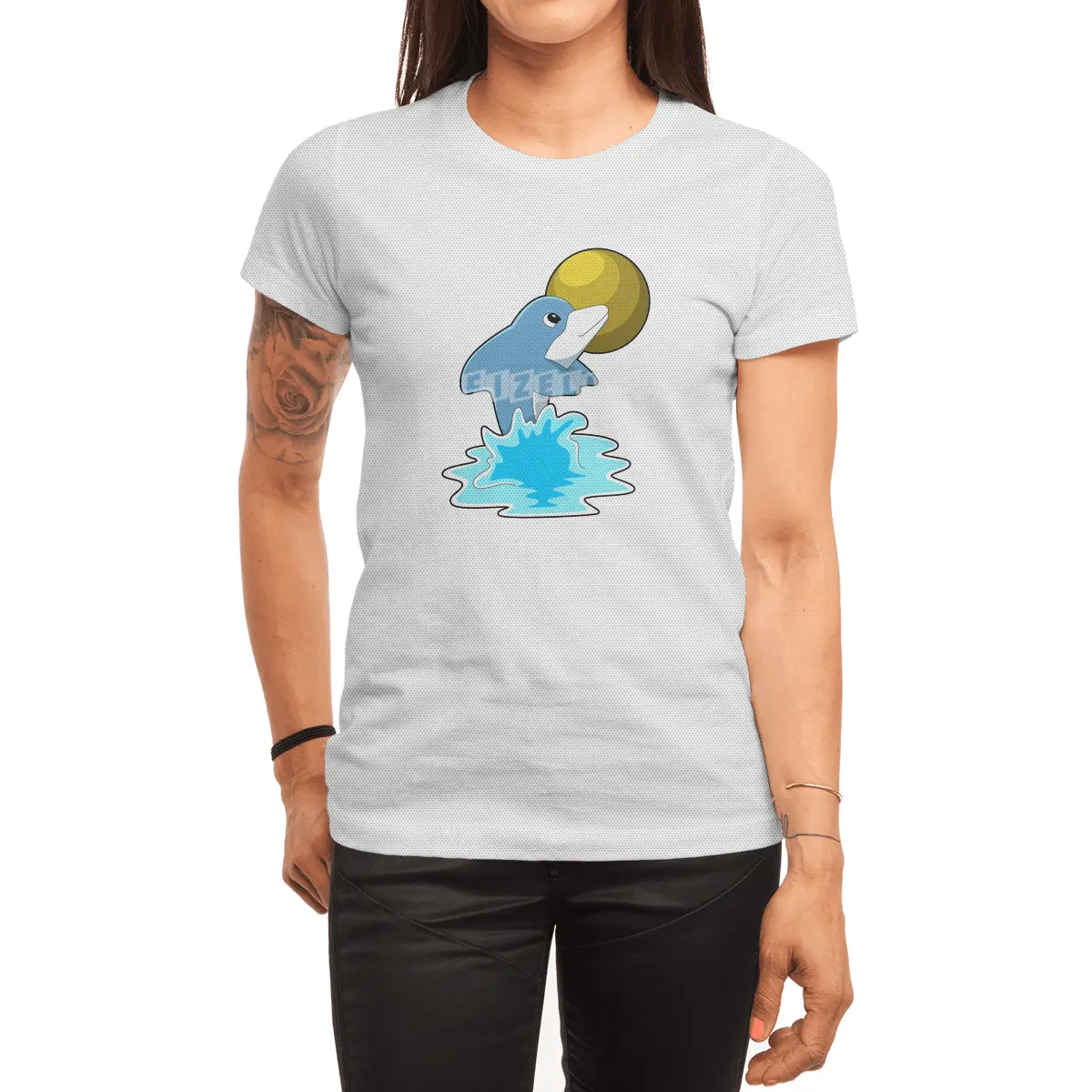 Dolphin at Swimming with Moon Spor T-Shirt