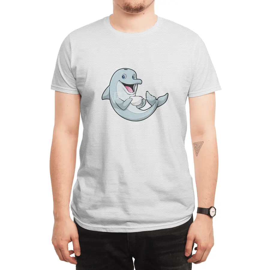 Dolphin with Cup of Coffee Spor T-Shirt