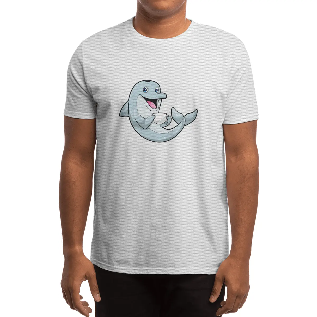 Dolphin with Cup of Coffee Spor T-Shirt