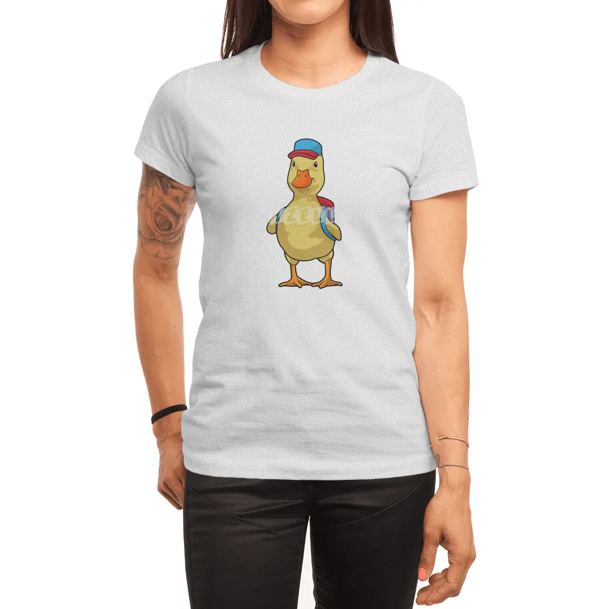 Duck as Student with Backpack & Cap Spor T-Shirt