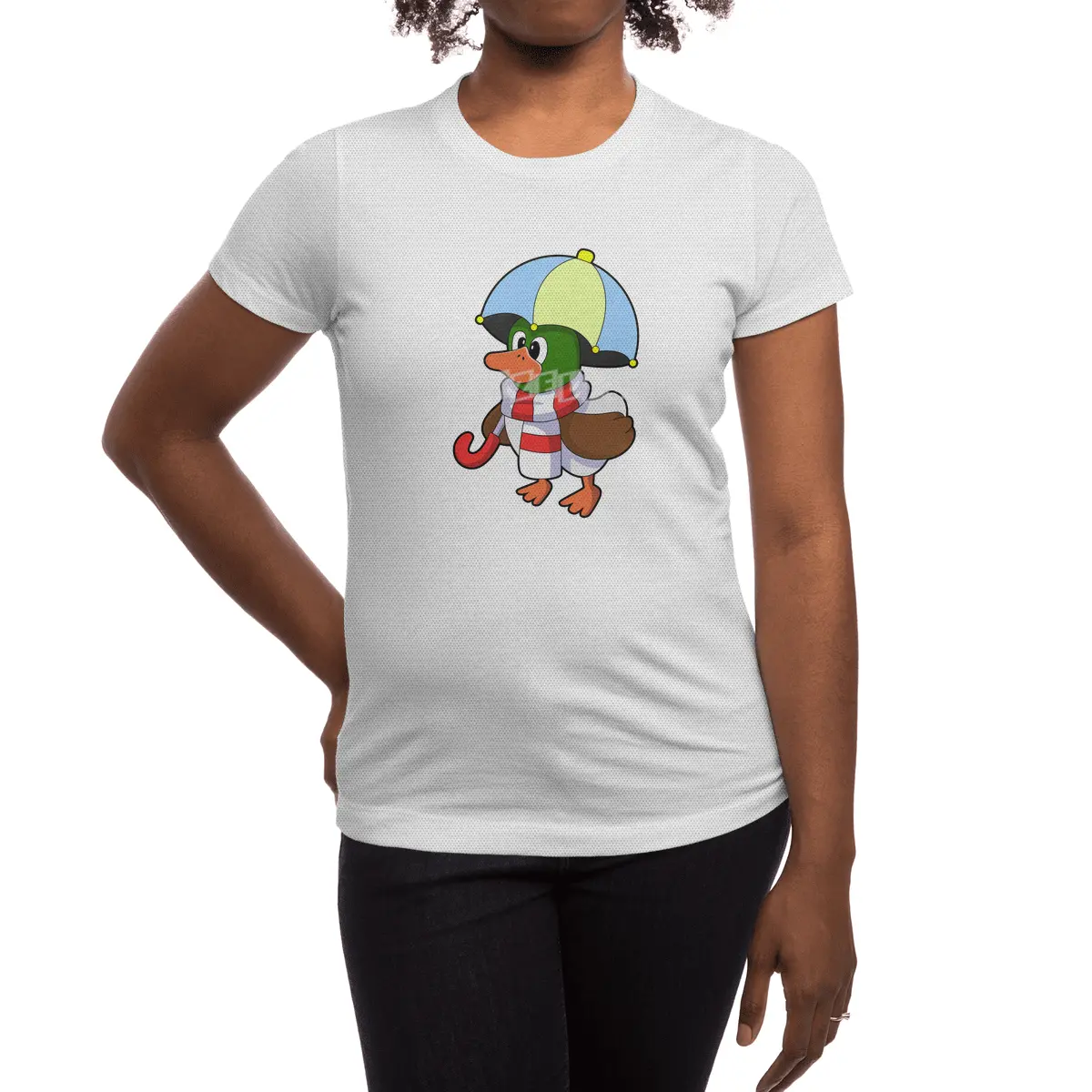 Duck at Raining with Umbrella Spor T-Shirt