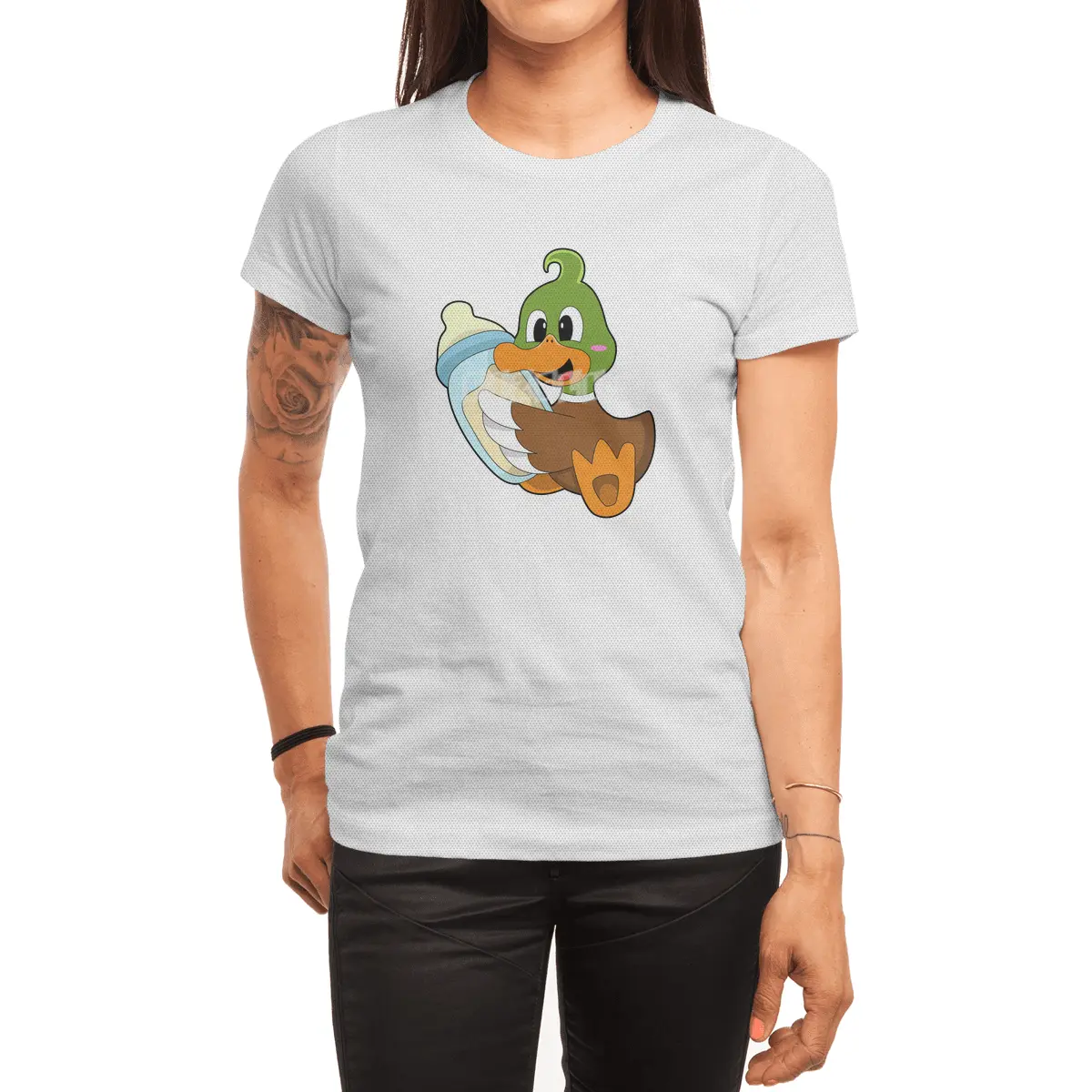 Duck with Bottle of Milk Spor T-Shirt