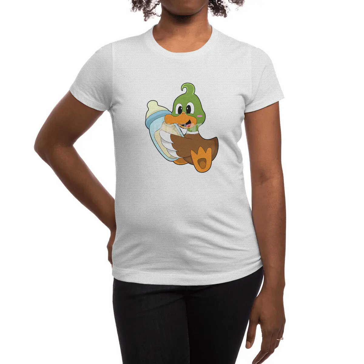 Duck with Bottle of Milk Spor T-Shirt