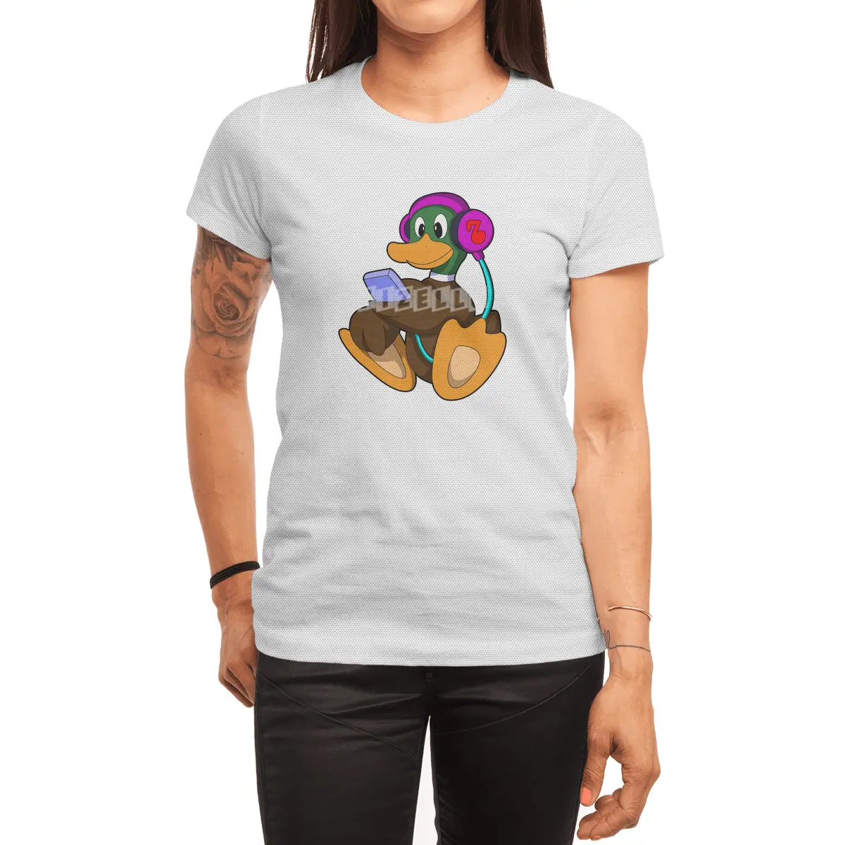 Duck with Phone & Headphone Spor T-Shirt